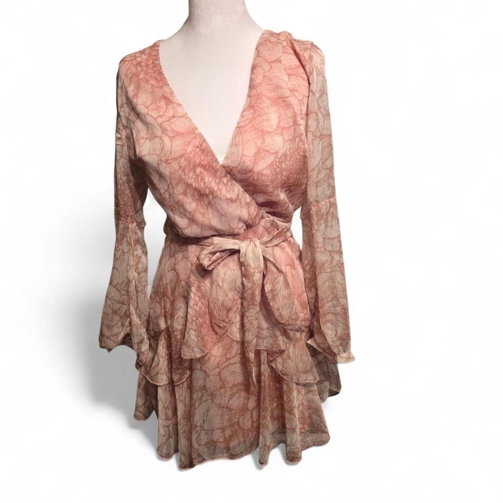 Chic Long Sleeve Wrap Dress in Peach